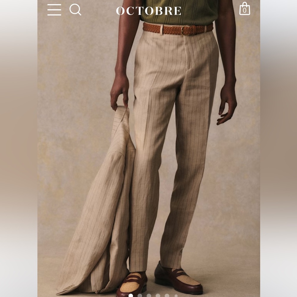 Octobre Editions Kale Trousers Linen Beige fine stripes brown NEW NWT Sezane